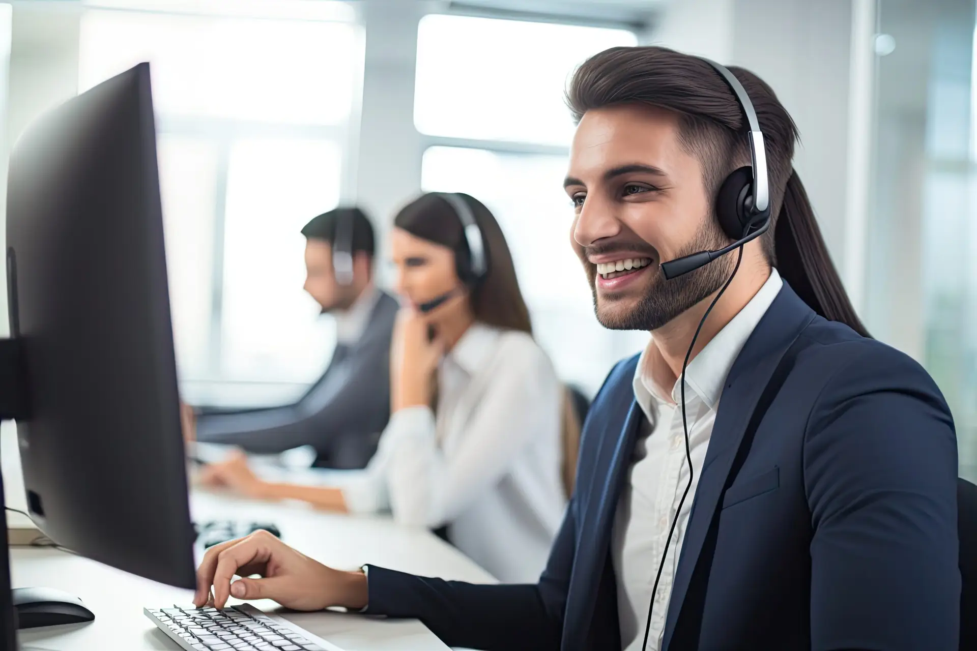 vecteezy portrait of smiling male customer support operator in 31734619